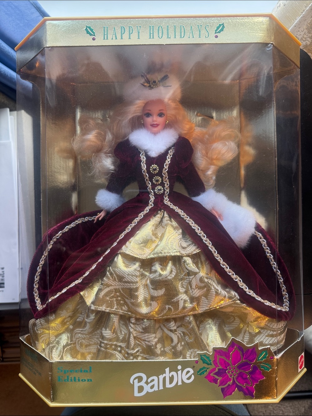 Barbie Happy Holidays Special Edition Doll - 1996 Burgundy, Gold & White